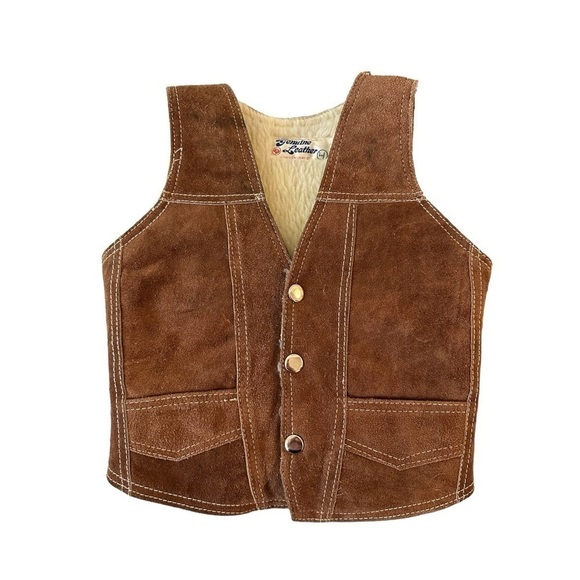 Leather Vest Vintage Sherpa Lined Toddler  - Size 2T - Picture 1 of 12